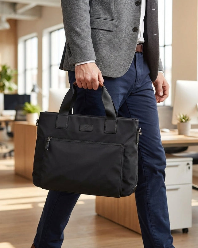 Torba na laptopa Oxford z kieszenią antykradzieżową i regulowanym paskiem – czarna, wytrzymała torba z tkaniny Oxford dla mężczyzn 0