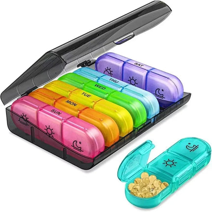 Tygodniowy organizer na tabletki z 21 przegródkami, przenośny, bez BPA, idealny do bez 3