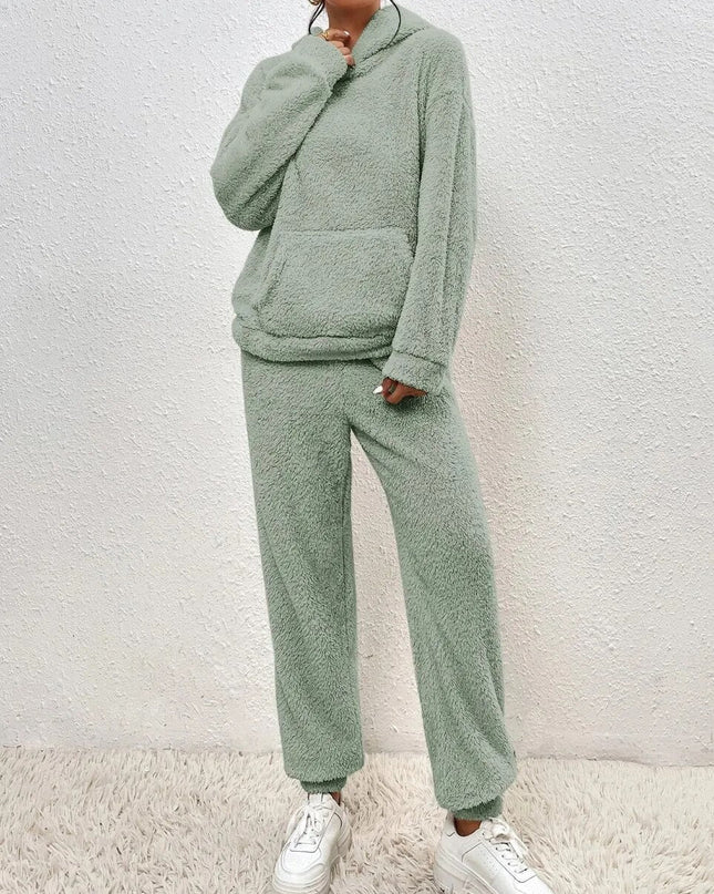 Ultramiękki dres Teddy – wygodny komplet z kapturem – idealnie miękki damski komplet wypoczynkowy 3