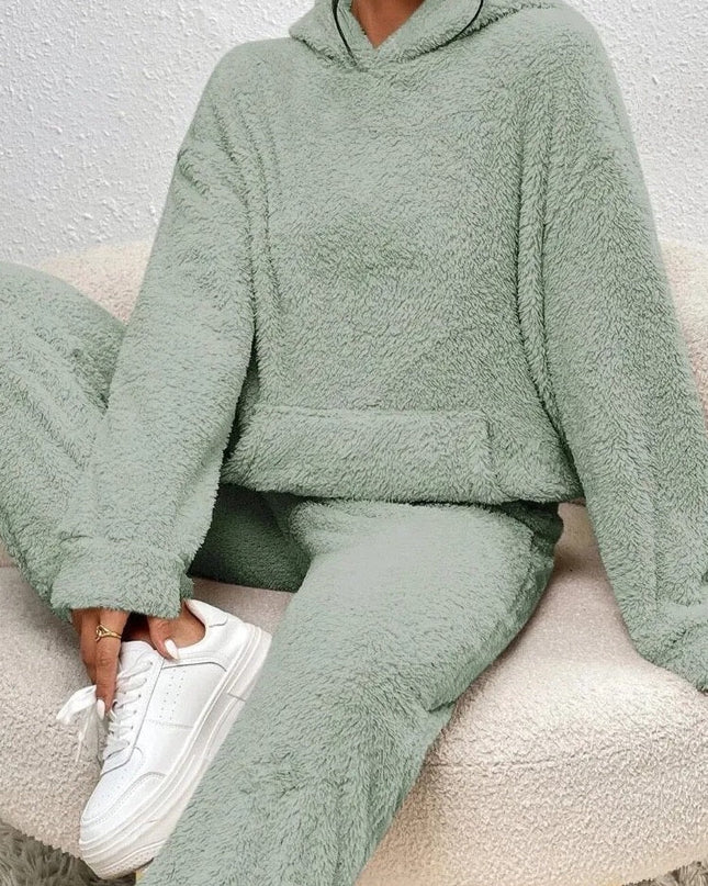 Ultramiękki dres Teddy – wygodny komplet z kapturem – idealnie miękki damski komplet wypoczynkowy 7