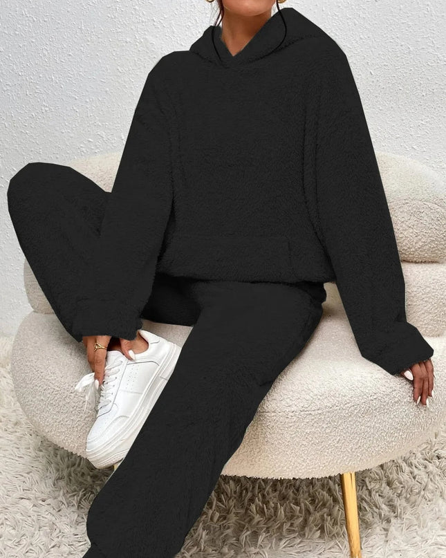 Ultramiękki dres Teddy – wygodny komplet z kapturem – idealnie miękki damski komplet wypoczynkowy 9