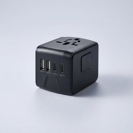 Uniwersalny adapter podróżny z dwoma portami USB i gniazdem sieciowym do użytku na całym świecie – kompaktowa ładowarka do wielu urządzeń 0