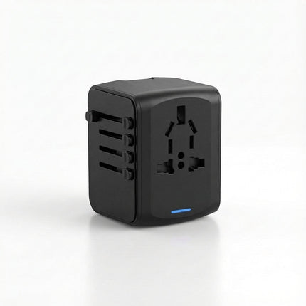 Uniwersalny adapter podróżny z dwoma portami USB i gniazdem sieciowym do użytku na całym świecie – kompaktowa ładowarka do wielu urządzeń 2