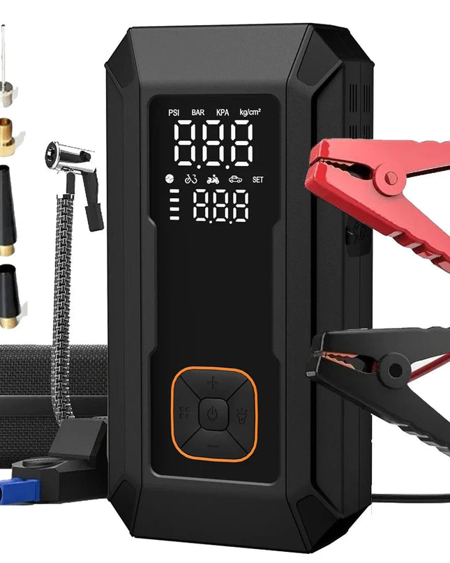 Urządzenie Rozruchowe do Samochodu z Pompą Powietrza i Power Bankiem – Kompaktowy Inflator 1200 A, 12000 mAh, LED, Czarny 1
