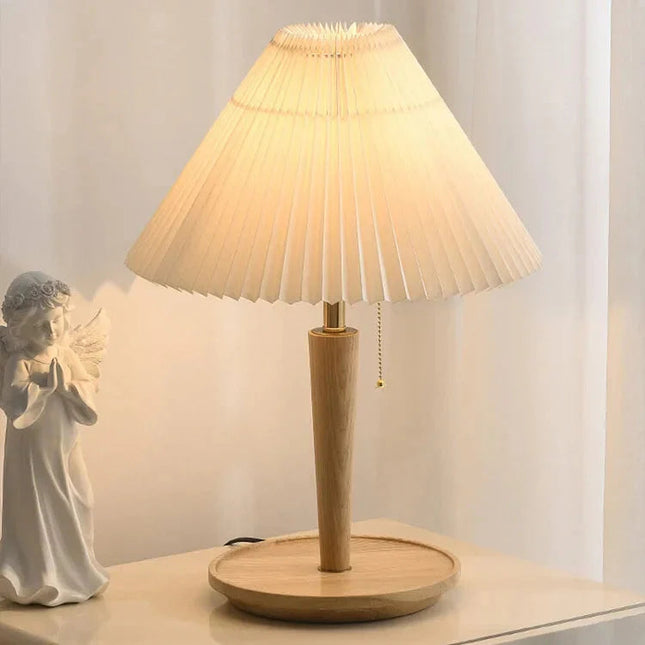 Vintage Lampa Stołowa z Plisowanego Drewna – Stylowa Lampy Stołowe do Salonów, Idealna do Wnętrz, E27, 33cm x 52cm 5