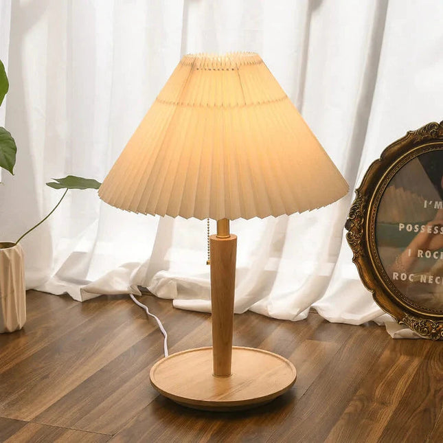 Vintage Lampa Stołowa z Plisowanego Drewna – Stylowa Lampy Stołowe do Salonów, Idealna do Wnętrz, E27, 33cm x 52cm 6