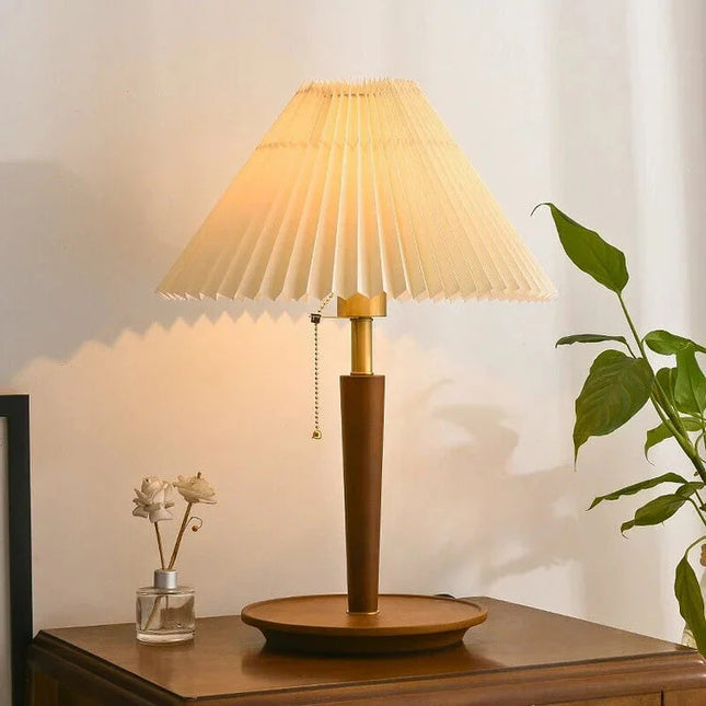 Vintage Lampa Stołowa z Plisowanego Drewna – Stylowa Lampy Stołowe do Salonów, Idealna do Wnętrz, E27, 33cm x 52cm 7