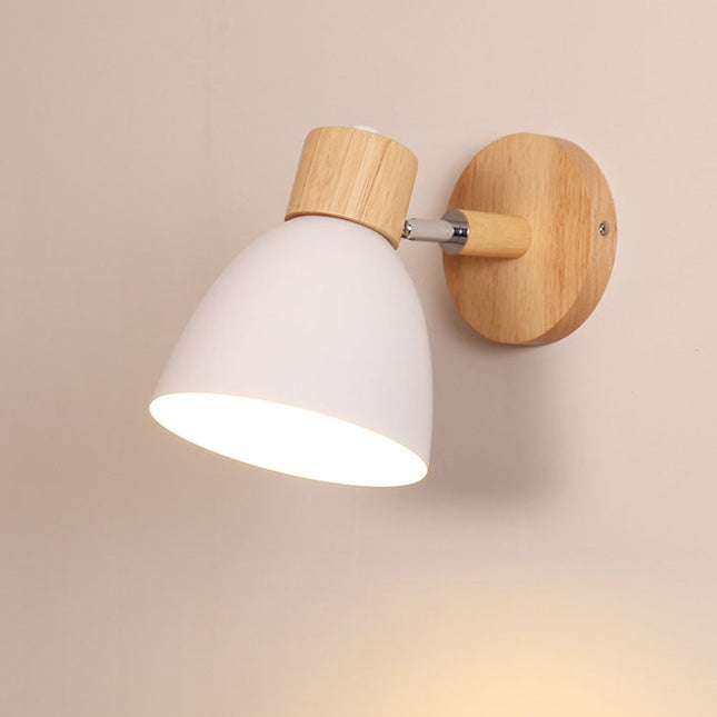 Wall Lamp with Conical Wooden Shade and Metal Frame – Modern Minimalist Design for Indoor Use 1