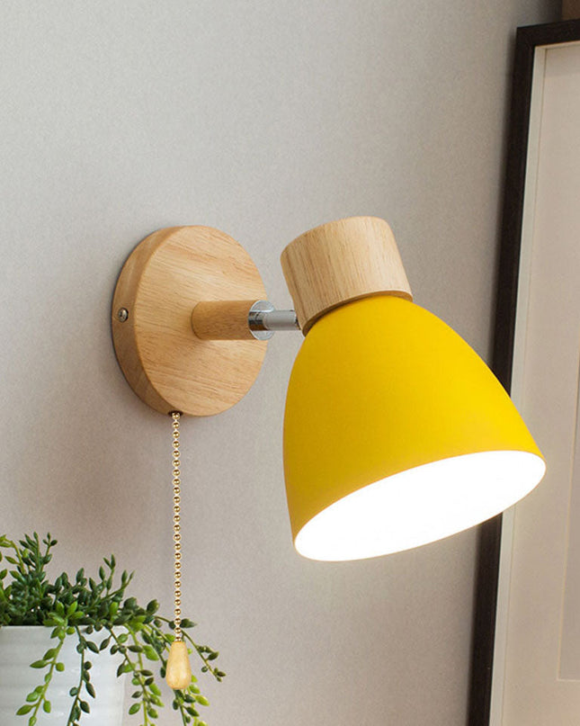 Wall Lamp with Conical Wooden Shade and Metal Frame – Modern Minimalist Design for Indoor Use 3