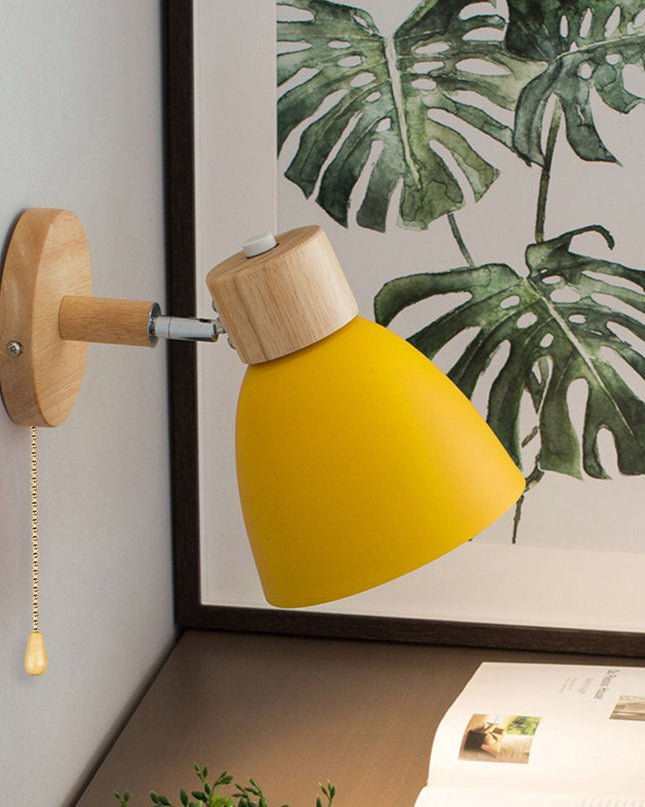 Wall Lamp with Conical Wooden Shade and Metal Frame – Modern Minimalist Design for Indoor Use 5