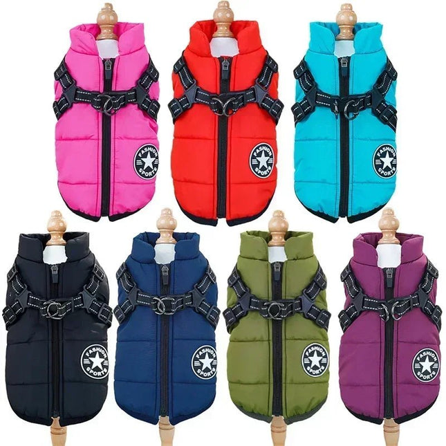 Waterproof Dog Coat with Integrated Reflective Harness and Fleece Lining – 2-in-1 Design for Cold and Rainy Weather 2