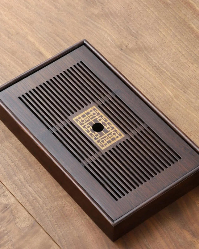 Wielofunkcyjna duża taca na herbatę z bambusa z odpływem – trwała i elegancka konstrukcja 0