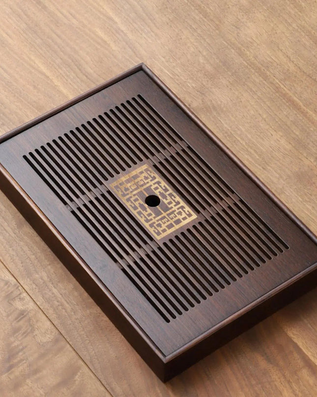 Wielofunkcyjna duża taca na herbatę z bambusa z odpływem – trwała i elegancka konstrukcja 6