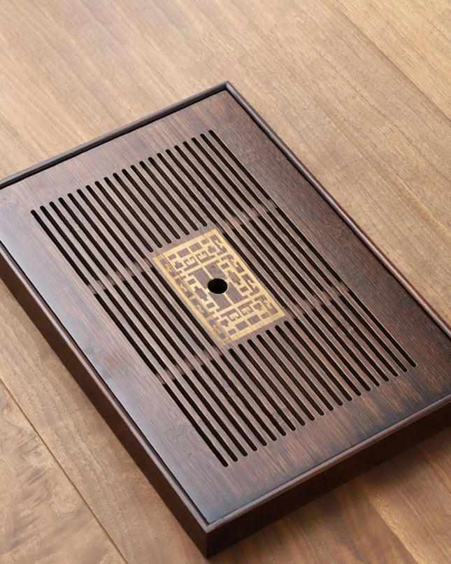 Wielofunkcyjna duża taca na herbatę z bambusa z odpływem – trwała i elegancka konstrukcja 7