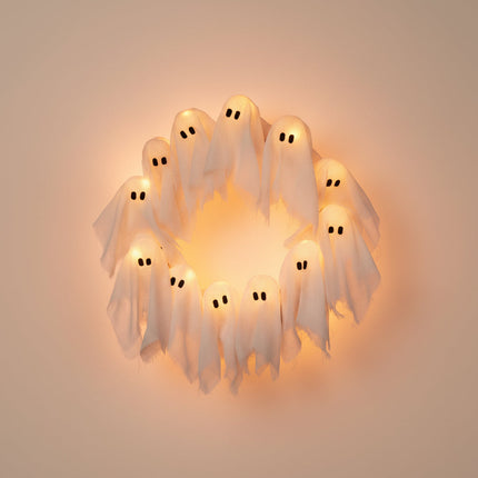 Wieniec na Halloween z LED Duchami, dekoracja na drzwi z zasilaniem bateryjnym, idealny do stworzenia str 0