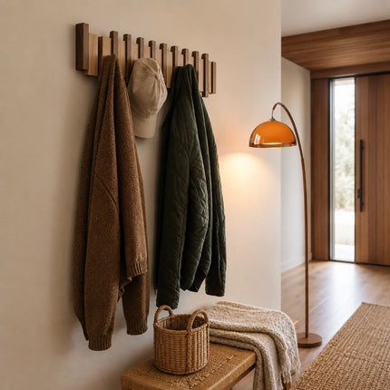 Wieszak na ubrania z litego drewna na ścianę, 60 cm, z nowoczesnym fortepianowym design 1