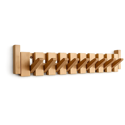 Wieszak na ubrania z litego drewna na ścianę, 60 cm, z nowoczesnym fortepianowym design 4
