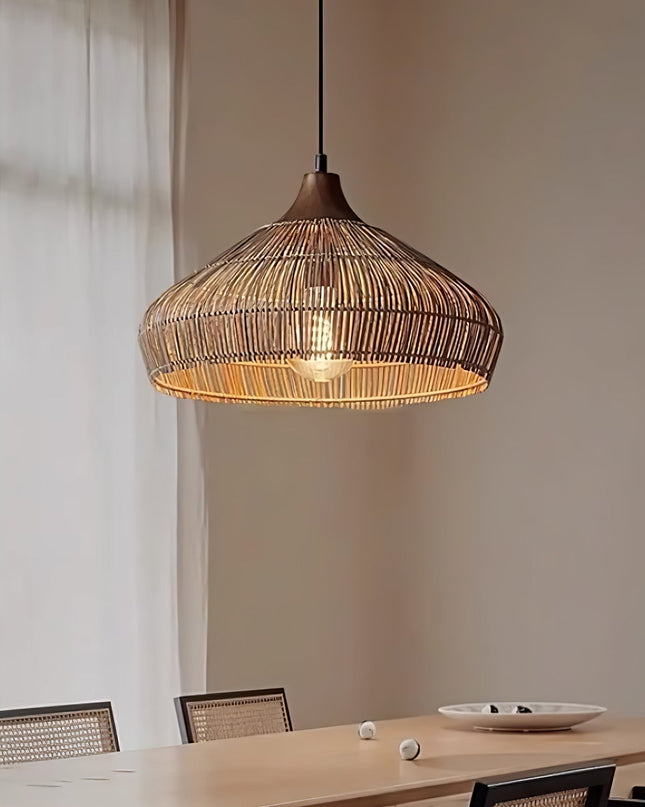 Wiklinowa Lampa Wisząca z Rattanu do Salonu – Elegancki Żyrandol Rustykalny z Regulowaną Wysokością 40-80cm 0