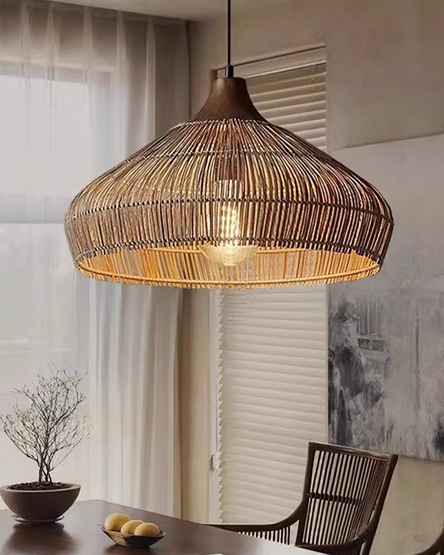 Wiklinowa Lampa Wisząca z Rattanu do Salonu – Elegancki Żyrandol Rustykalny z Regulowaną Wysokością 40-80cm 1