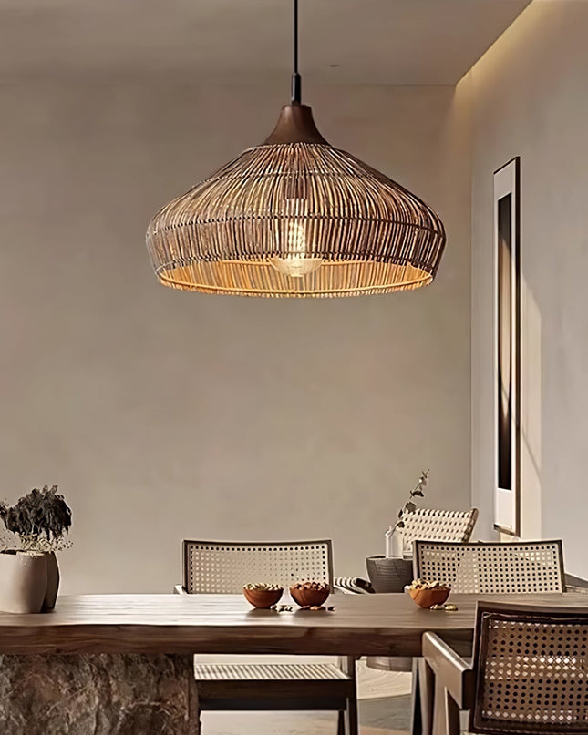 Wiklinowa Lampa Wisząca z Rattanu do Salonu – Elegancki Żyrandol Rustykalny z Regulowaną Wysokością 40-80cm 2