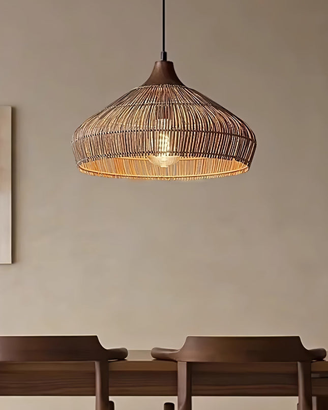 Wiklinowa Lampa Wisząca z Rattanu do Salonu – Elegancki Żyrandol Rustykalny z Regulowaną Wysokością 40-80cm 4