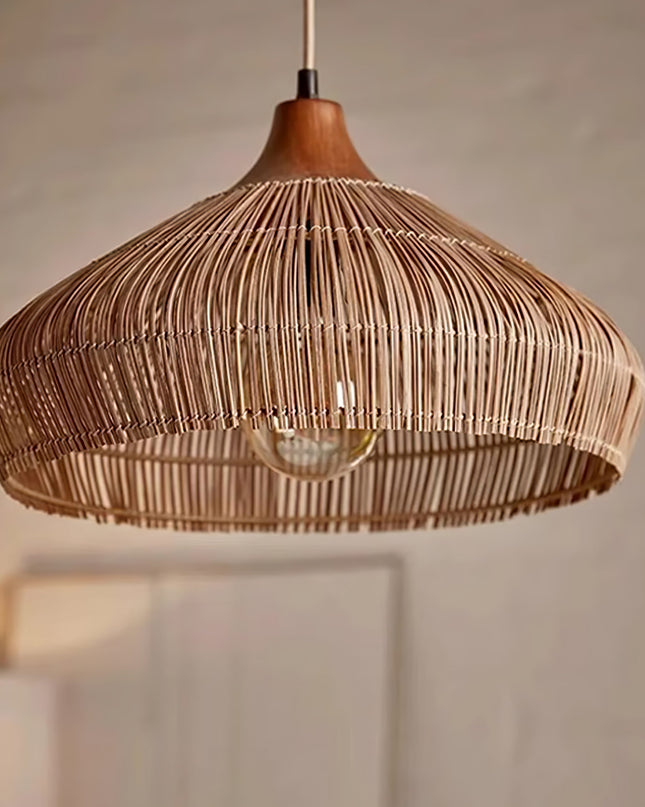 Wiklinowa Lampa Wisząca z Rattanu do Salonu – Elegancki Żyrandol Rustykalny z Regulowaną Wysokością 40-80cm 7