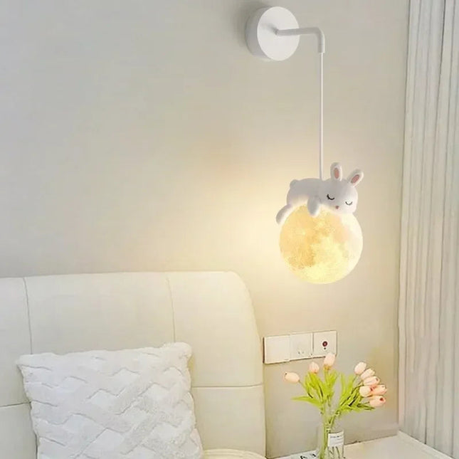 Wisząca lampa do pokoju dziecięcego z motywem niedźwiedzia i królika – bezpieczne dla dzieci, przytulne oświetlenie 4