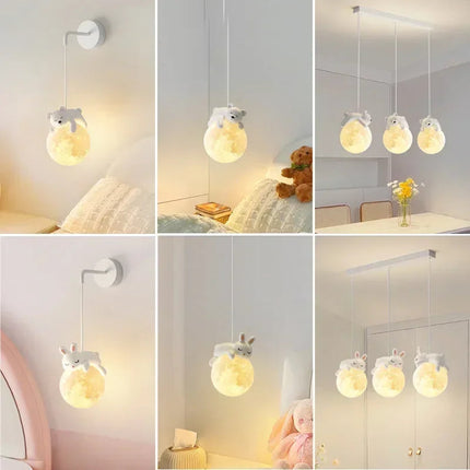 Wisząca lampa do pokoju dziecięcego z motywem niedźwiedzia i królika – bezpieczne dla dzieci, przytulne oświetlenie 5