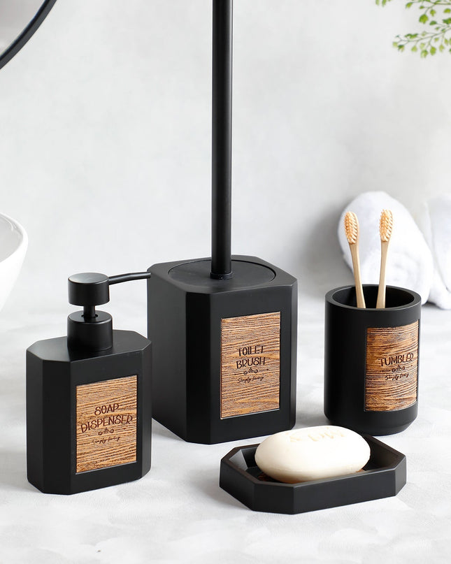 WoodLabel Essentials – 4-częściowy zestaw akcesoriów łazienkowych ze stylową drewnianą etykietą 1