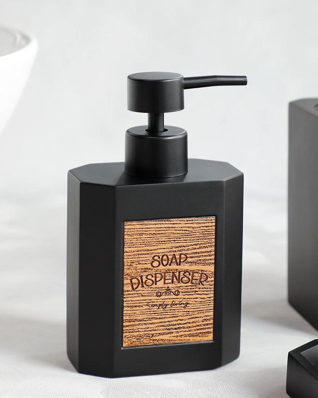 WoodLabel Essentials – 4-częściowy zestaw akcesoriów łazienkowych ze stylową drewnianą etykietą 3