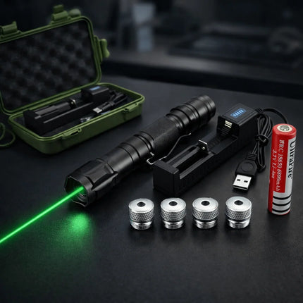 Wskaźnik laserowy zielony 2000m z anodowanego aluminium, z funkcją ładowania przez USB i szybkim start 0