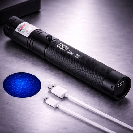 Wskaźnik laserowy z regulowanym zasięgiem, ładowaniem USB i wielokolorowym światłem, idealny 7