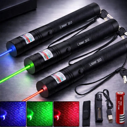Wskaźnik laserowy z regulowanym zasięgiem, ładowaniem USB i wielokolorowym światłem, idealny 8