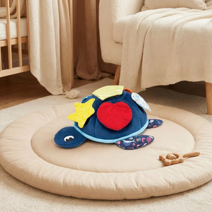 Zabawka Montessori dla dzieci - sensoryczny żółw morski w granatowym kolorze, 26 cm, z elementami do wk 1