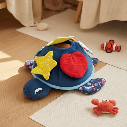 Zabawka Montessori dla dzieci - sensoryczny żółw morski w granatowym kolorze, 26 cm, z elementami do wk 2