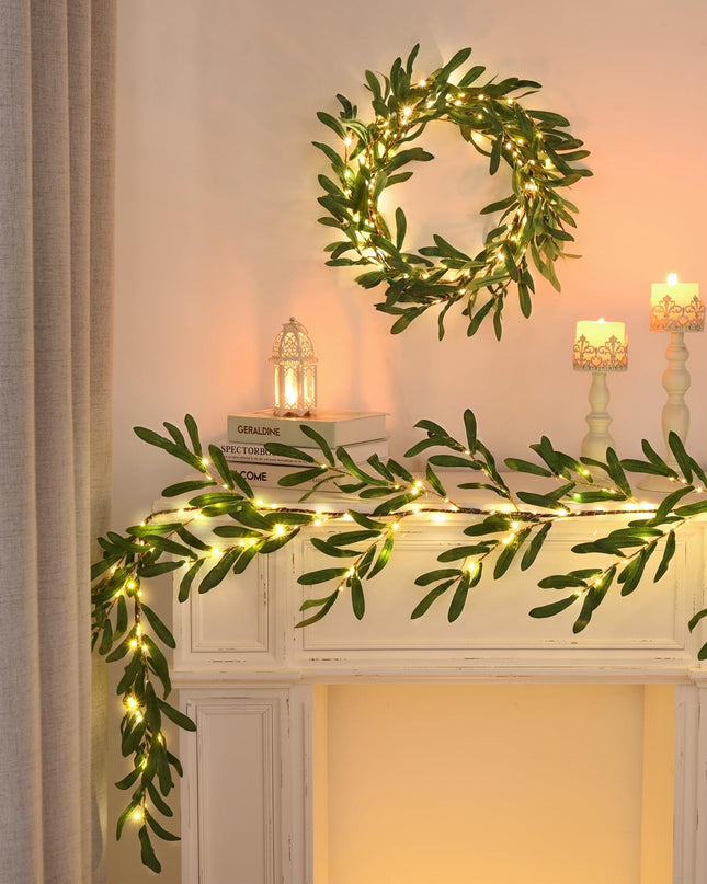 Zaczarowana Girlanda Oliwna z 96 Diodami LED, Miedziana, 72 cale – Ozdoba do Wnętrz i na Zewnątrz 0