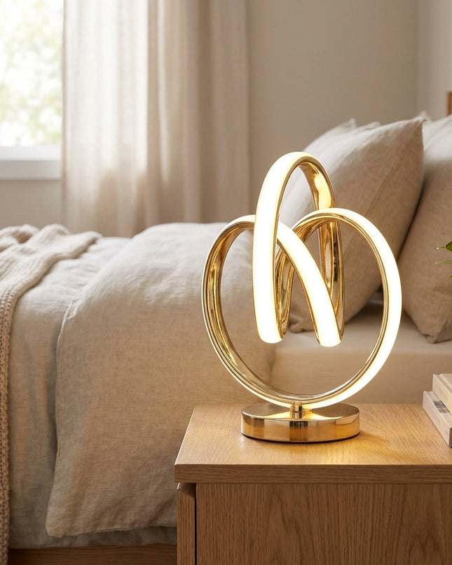 Zakrzywiona lampa stołowa LED z kompaktową podstawą, nowoczesny design, ciepłe światło, ideal 1