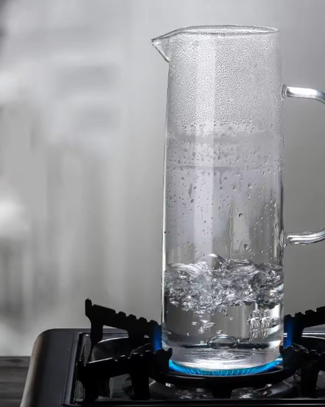 Żaroodporny szklany dzbanek o pojemności 1,2 litra z bambusową pokrywką – nowoczesny i elegancki do napojów gorących i zimnych 1