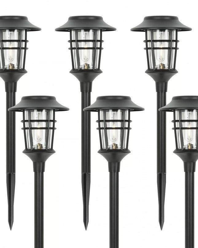 Zestaw 6 Lamp Ogrodowych LED z Automatycznym Włączaniem – Nowoczesne Oświetlenie Zewnętrzne, Czarne Lampy do Ogrodu 0