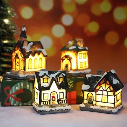 Zestaw dekoracji świątecznych z oświetleniem LED, zawierający 6 miniaturowych domków z ośnie 1