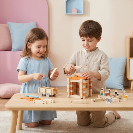 Zestaw drewnianych klocków Montessori dla dzieci, naturalne edukacyjne klocki z drewna wspierające rozwój um 0