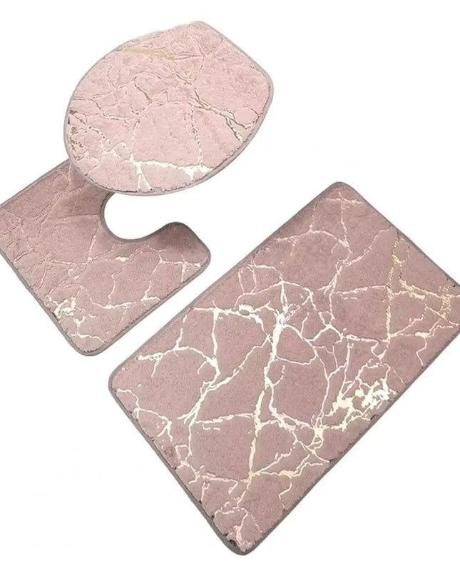 Zestaw Mat Toaletowych w Marmurowy Wzór z Paskami – 3 Sztuki 2