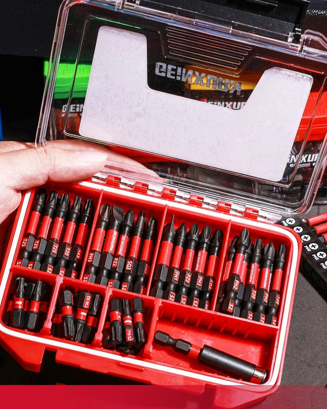 Zestaw Wkrętaków Udarowych S2 – 50-79 Końcówki, Magnetyczna Obudowa, Uchwyt i Klucz Nasadowy, Płaskie, Phillips, Torx, Hex, Pozidriv 6