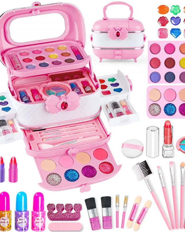 Zestaw do makijażu dla dzieci z zmywalnymi kosmetykami i różową torbą transportową 0