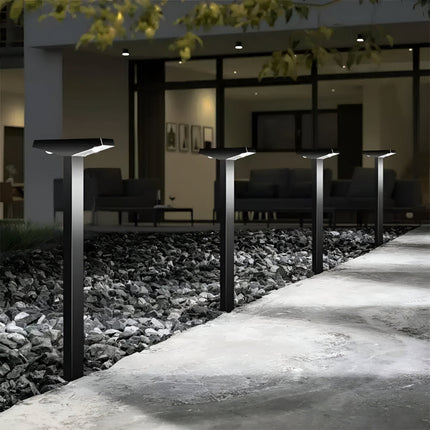 Zestaw lamp ogrodowych solarnych z podwójnym oświetleniem LED – nowoczesny design w kształcie litery T, odporny na warunki atmosferyczne, zasilany energią słoneczną, 4 sztuki 0