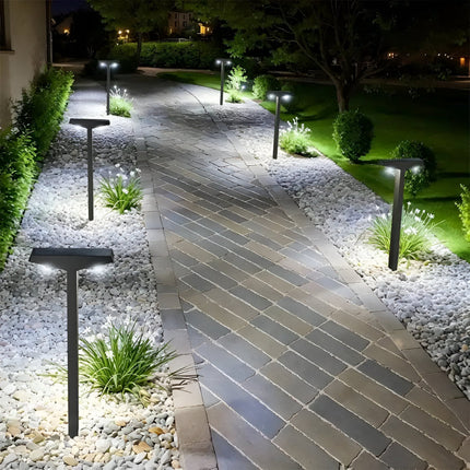 Zestaw lamp ogrodowych solarnych z podwójnym oświetleniem LED – nowoczesny design w kształcie litery T, odporny na warunki atmosferyczne, zasilany energią słoneczną, 4 sztuki 1