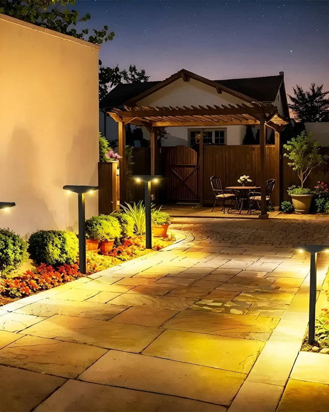 Zestaw lamp ogrodowych solarnych z podwójnym oświetleniem LED – nowoczesny design w kształcie litery T, odporny na warunki atmosferyczne, zasilany energią słoneczną, 4 sztuki 2