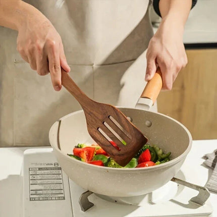 Zestaw naczyń kuchennych z drewna tekowego – 7-częściowy zestaw z powłoką nieprzywierającą do bezpiecznego gotowania 2