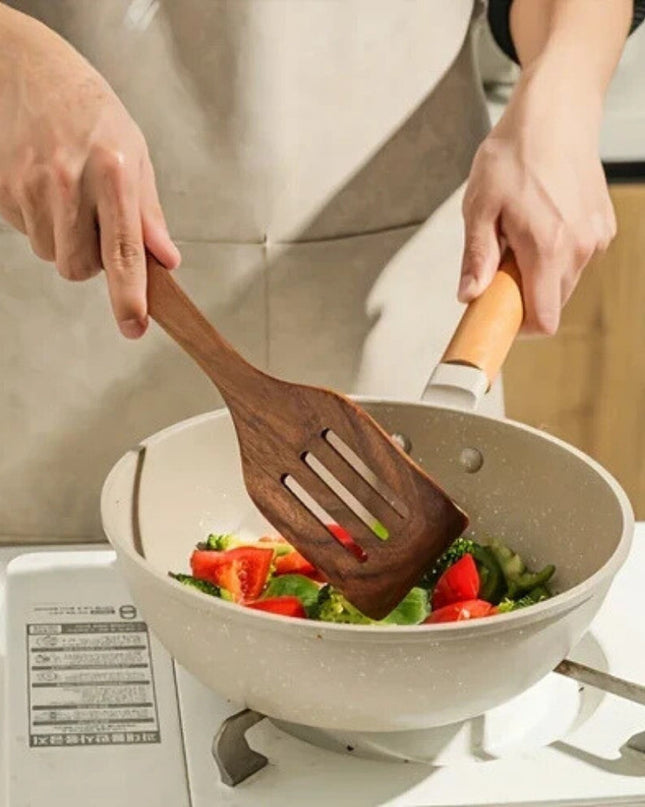 Zestaw naczyń kuchennych z drewna tekowego – 7-częściowy zestaw z powłoką nieprzywierającą do bezpiecznego gotowania 2