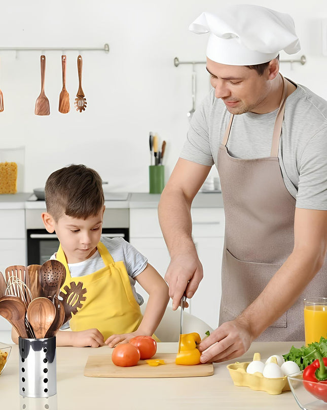 Zestaw przyborów kuchennych z drewna tekowego premium – 11 elementów z drewnianym uchwytem zapewniającym eleganckie doznania kulinarne 1